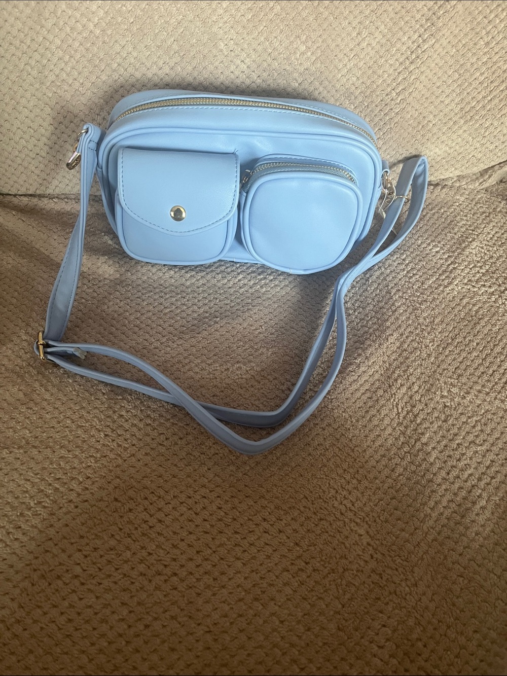 Tres Jolie Light Blue Crossbody Bag with Front Pockets New Without Tags